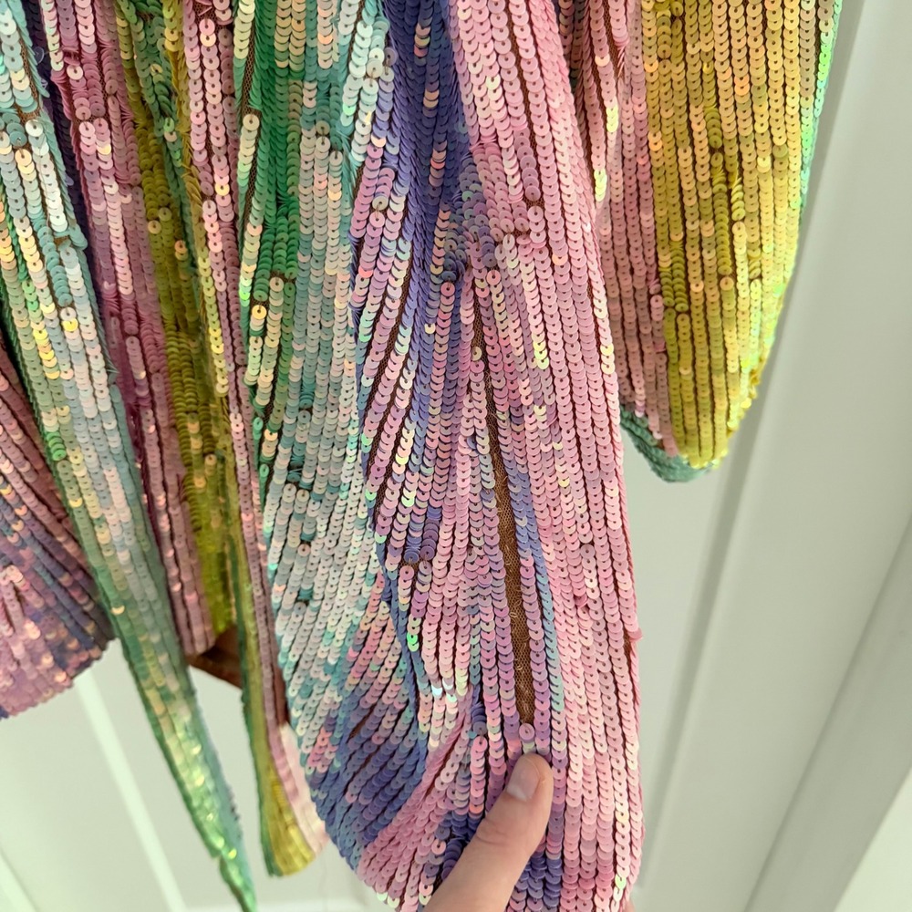 Show Me Your Mumu Wear Me Out Rainbow Sequin Stripe Mini Dress S Belted Disco - Picture 3 of 5